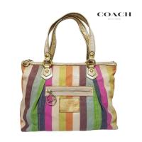 ราคา Coach Poppy Legacy Stripe Glam Shoulder Tote Handbag Sequin Colorful 16326 สินค้ามือสองแบรนด์แท้ ตำหนิขอบบนซิปตามภาพ (29500027217)