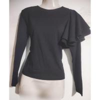 ราคา เสื้อแขนยาวผู้หญิงสีดำแต่งระบายสองชั้นที่หัวแขนด้านซ้ายซิปสั้นเปิดคอด้านหลังผ้ายืดหยุ่น อก34"-36"ยาว21" (41312310474)