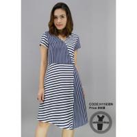 ราคา SALE!! เดรสลายทางขาวน้ำเงิน H1193BN (56333188)