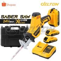 ราคา DELTON เลื่อยอเนกประสงค์ เลื่อยชักคอตรง 24V เลื่อยไฟฟ้า แบบชัก ไร้สาย เลื่อยคอตรง เลื่อยแบบเตะ พร้อมแบต Li-ion 2 ก้อน (6079425472)