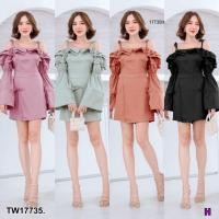 ราคา MF17735 Jumpsuit จั้มสูทขาสั้น กางเกงกระโปรงป้ายหน้า ทรงเปิดไหล่ สายผูกไหล่ ทรงแขนยาว ปลายแขนบานรูดผูกเชือกได้ อกติดกร (10997558646)