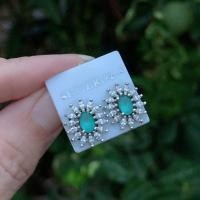 ราคา ต่างหูเงินแท้ พลอยมรกตแท้ แต่งเพชร cz (6051803305)