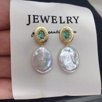 ราคา Seiko Style ต่างหูมุกน้ําจืดธรรมชาติ Square Baroque Simple Retro Green Zircon (54651732637)