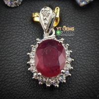 ราคา จี้ทับทิม จี้ล้อมเพชร จี้เงินแท้92.5% ชุบทองคำขาว ประดับ พลอยทับทิมแท้ ตกแต่ง เพชรSwiss YTG-8684 (4893104275)