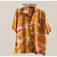 ราคา Hawaii เสื้อเชิ้ตฮาวาย ลายใบไม้ริ้ว สีเหลืองละมุน ผ้าสปันเรยอน นิ่มใส่สบาย ใส่ได้ทั้งชาย/หญิงค่ะ (20191675847)