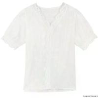 ราคา เสื้อคอวีลายลูกไม้สีขาว (56251765636)