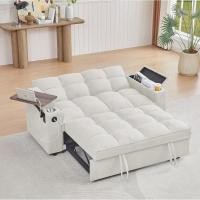 ราคา 65 3-in-1 Convertible Sleeper Queen โซฟาโมเดิร์น Chenille โซฟาผ้า Pullout โซฟา 360 องศาหมุนด้านข้างตาราง,ง่าย (56501205676)