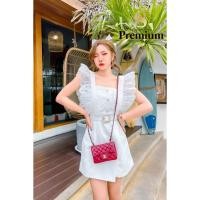 ราคา ชุดจั๊มกางเกงขาสั้น แต่งระบายลูกไม้ สีขาว สีชมพู มีเข็มขัด ชุดสวยพร้อมส่ง (22862479764)