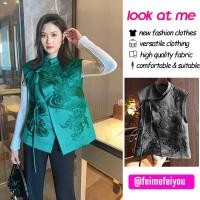 ราคา เสื้อแจ็กเก็ตแขนกุด ปักลายลูกไม้ สีดํา สีเขียว สไตล์จีนวินเทจ สําหรับผู้หญิง (20387281837)