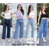 ราคา b&n shop[S-5XL] กางเกงยีนส์เอวสูง ทรงกระบอก ขาห้าส่วน ผ้ายีนส์ไม่ยืด มีไซน์ใหญ่ สาวอวบ คนอ้วน (18004451824)