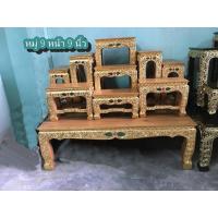 ราคา โต๊ะหมู่บูชาไม้สัก หมู่ 9+1หน้า9นิ้ว รวมฐาน10ตัว สีเนื้อไม้ ปิดทองแต่งกระจกเขียว เดินเส้นปิดทองคำเปลวส่องประกายสุกปลั่ง (23884486448)