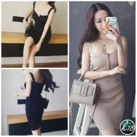 ราคา K18Korean มินิเดรสสายเดี่ยวไหมพรมผ้าร่อง ทรงเข้ารูป แต่งกระดุมด้านหน้า (28839643330)