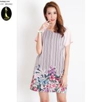 ราคา เดรสสั้นสีชมพู เนื้อผ้าไหมอิตาลีเนื้อละเอียด ไม่ยับง่าย พิมพ์ลายพุ่มไม้ (7115947905)