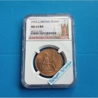 ราคา เหรียญเกรด NGC MS 64 RD - Great Britain Penny 1963 (26628592214)