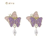 ราคา Purple Dream Butterfly Retro Earrings Gentle Temperament Earrings Sweet Pearl Earrings Claire (26721394570)