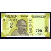 ราคา ธนบัตรเลขเรียง 0123456 อินเดีย INDIA 20 รูปี P-110 เลยสวย มงคล สภาพใหม่เอี่ยม 100% UNC แบงค์สะสม (41311701004)