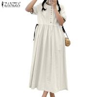 ราคา ZANZEA ใส่ ซานเซีย ผู้หญิงแฟชั่นเกาหลีลําลองคอกลมแขนสั้นเย็บลายลูกไม้ขึ้น เชือกรูด หลวมชุด (28537150949)