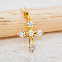 ราคา [ PCPY Jewelry ] จี้ไม้กางเขนเพชรแท้ ทองคำแท้9K (ทอง37.5%) เพชรแท้น้ำ100 เบลเยี่ยมคัต [9KPP754] (20777832161)