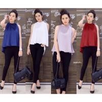 ราคา G3440 Set เสื้อแขนกุด ทรงไหล่ล้ำ หน้าสั้น -หลังยาว ระบายหางปลากับสกินนี่ (2346074394)