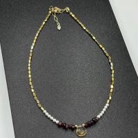 ราคา beautiful natural 1 pc hematite beads with pearl+red garnet and citrine pendant necklace (47701138833)