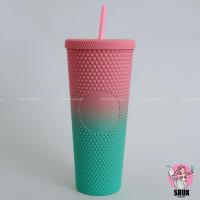 ราคา แก้วหนามสตาร์บัคส์ Starbucks Taiwan Ombré Matte Pink Green Gradient Studded Cold Tumbler Cup 24oz (27836632545)