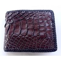 ราคา Huncroc กระเป๋าสตางค์หนังจระเข้แท้ ส่วนท้องขา ถักขอบ สีน้ำตาล (20755656642)