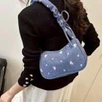 ราคา rootote(R2434) กระเป๋าถือสะพายไหล่ลายยีนส์ดอกไม้+โบว์ใบเล็ก ปรับสายย่นน่ารัก (29438425873)