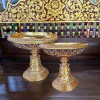 ราคา พานเจ้านาง กว้าง12 นิ้ว สูง12นิ้ว แต่งพลอยสีขาว ปิดทองคำเปลว พานไหว้ครู พานทอง พาน พานขันดอก (26817896967)