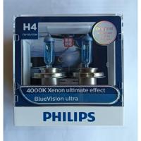 ราคา Philips หลอดไฟรถยนต์ H4 12V 60/55W 4000K Xenon ultimate effect Blue Vision ultra 1 แพ็ค มี 2 หลอด ของแท้ 100% (24555928834)