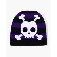 ราคา หมวกไหมพรมลายทางสีม่วงดำรูปหัวกระโหลก (19571356675)