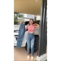 ราคา กางเกงยีนส์เอวสูงทรงบอยสลิม แต่งขาด รหัส ก57 (23450354485)