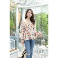 ราคา Rayfashionmall พร้อมส่ง เสื้อแขนยาว รุ่นผ้าชีฟองลายดอก สีขาว (1094829191)