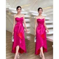 ราคา เดรสเกาะอก​ตัวยาวสีชมพู​ช่วงเอวเย็บแต่งระบาย ใส่ออกมาเป็นทรงหน้าสั้นหลัง ช่วงอกแต่งเว้าเป็นทรงสวยผ้าสีแดง (28704348438)