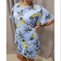 ราคา เดรสลายสับปะรด แขนกระดิ่ง แต่งระบายชายเฉียงด้านหน้า เสื้อผ้าไซส์ใหญ่ สาวอวบ เสื้อผ้าคนอ้วน bigsize plussize Dress (1091926008)