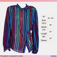 ราคา USED - Sheer Black Multicolor Striped Top | เสื้อแขนยาวสีดำ สีฟ้า เสื้อซีทรู ลายทาง คอปีน วินเทจ สาวอวบ มือสอง (2308809125)