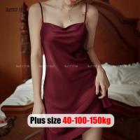 ราคา Plus size ชุดนอนสาวอวบชุดนอนเซ็กซี่ผู้หญิงไซส์ใหญ่ ผ้าซาติน ชุดนอนฤดูร้อน เสื้อผ้าสาวอวบ Oversized women pajamas (24295307161)