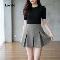 ราคา Lovito กางเกงขาสั้นผู้หญิงสีเทา เย็บสองชั้น ใส่สบาย สไตล์ลําลอง สําหรับฤดูใบไม้ผลิและฤดูร้อน L134ED319 (51902418197)