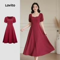 ราคา Lovito เดรสผู้หญิงหรูหราเรียบง่าย สําหรับฤดูร้อนฤดูใบไม้ผลิ รุ่นคลาเร็ต L165ED919 (42626920467)