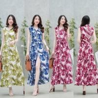 ราคา เดรสปกเชิ้ตแขนกุดลายใบไม้ ใส่ได้ตลอด ชุดสวย นางแบบใส่งานจริง ตรงปกค่ะ (26802709030)