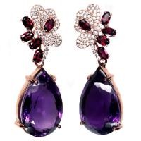 ราคา ต่างหูพลอยแท้ อเมทิสต์ (Amethyst) 14 x 22 mm. และ โกเมนชมพู เพชร-cz เงินแท้ 925 ชุบนาค (rose gold) (19679681634)