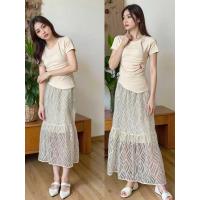 ราคา กระโปรงเอวสูง กระโปรงลูกไม้ทรงเอ (41526186412)