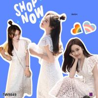 ราคา S9849 แม็กซี่เดรสลูกไม้แขนกุดแต่งระบายคลุมไหล่ พร้อมส่งในไทย (5327666660)