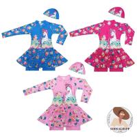ราคา 12256 ชุดว่ายน้ำเด็กลายม้าโพนี่ยูนิคอร์น ชุดแขนยาวกระโปรงสั้นมีกางเกงด้านในกระโปรง พร้อมหมวกว่ายน้ำ พร้อมส่ง (25050362488)