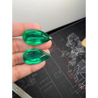 ราคา พลอย columbiaโคลัมเบีย Green Doublet Emerald มรกต very fine lab made drop shape 18x33,19x35มม mm... 87กะรัต 2เม็ด carats (43000723803)