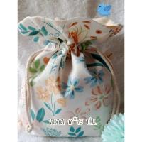 ราคา กระเป๋าผ้าหูรูดลายดอกไม้สีส้มและฟ้า มีซับใน ใส่โทรศัพท์ได้ (24123845222)