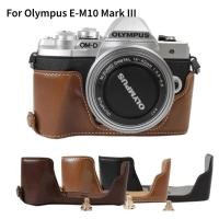 ราคา EM103 หนัง PU กล้องครึ่งสําหรับ Olympus OM-D E-M10 Mark III E-M10 III ฐานด้านล่างกระเป๋าครึ่งฝาครอบ Shell (47250803156)