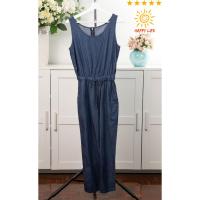 ราคา จั้มสูทขายาวมือสอง grove จั้มแขนกุด เอวจั้มยืดได้ ซิปหลัง ผ้ายีนส์ไม่ยืดน่ารักมาก ใส่สบายผ้านุ่ม มีกระเป๋าข้างซ้ายขวา (22433942679)