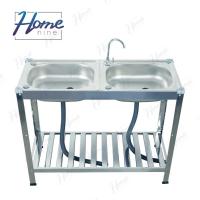 ราคา HOMENINE ซิ้งค์ล้างจาน อ่างล้างจาน สแตนเลส 2หลุม 2ชั้น โครงสแตนเลสเงา (27662197917)