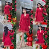 ราคา ป้าย ANANYA เดรสสั้นทรงสูทสีแดง แขนยาว กระดุมหน้าแต่งชายขนนกอลังๆสวยน่ารักมาก ใส่ออกงาน (24052794125)