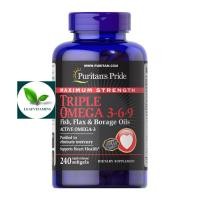 ราคา Puritan's Pride Maximum Strength Triple Omega 3-6-9 Fish, Flax & Borage Oils / 240 Softgels (1656561752)